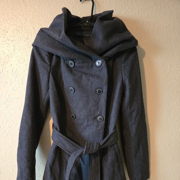One of a kind find! Double Breasted Dark Grey Wool Blend Pea Coat - Picture 1 of 6